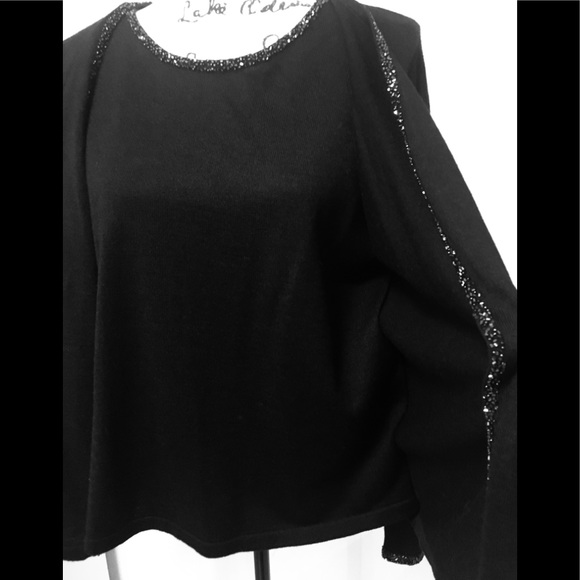 Dazzling long sleeve cardigan with beaded trim, twin set. Black beading accent - Picture 8 of 12